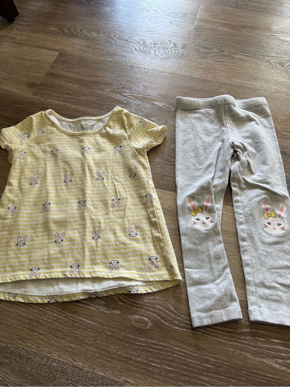 The Children's Place Yellow Bunny Pajama Set with Gray Leggings